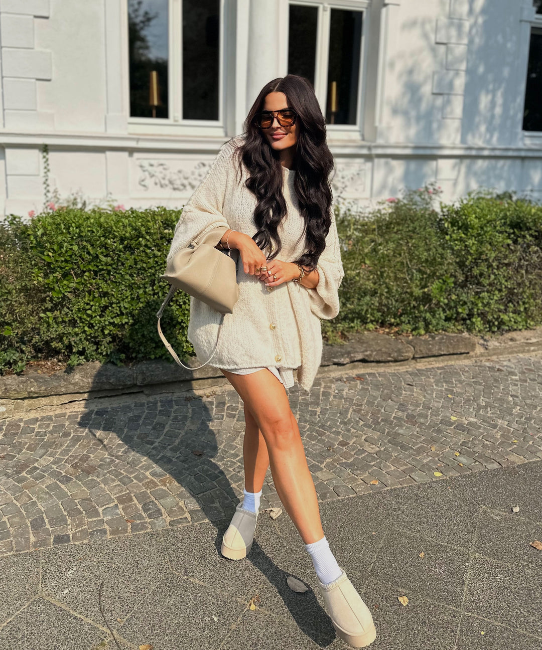 Beige Oversized Cardigan with Gold Buttons