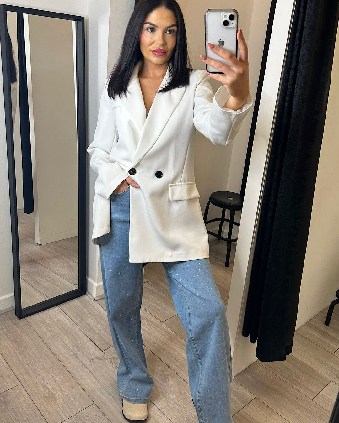White Double Breasted Blazer