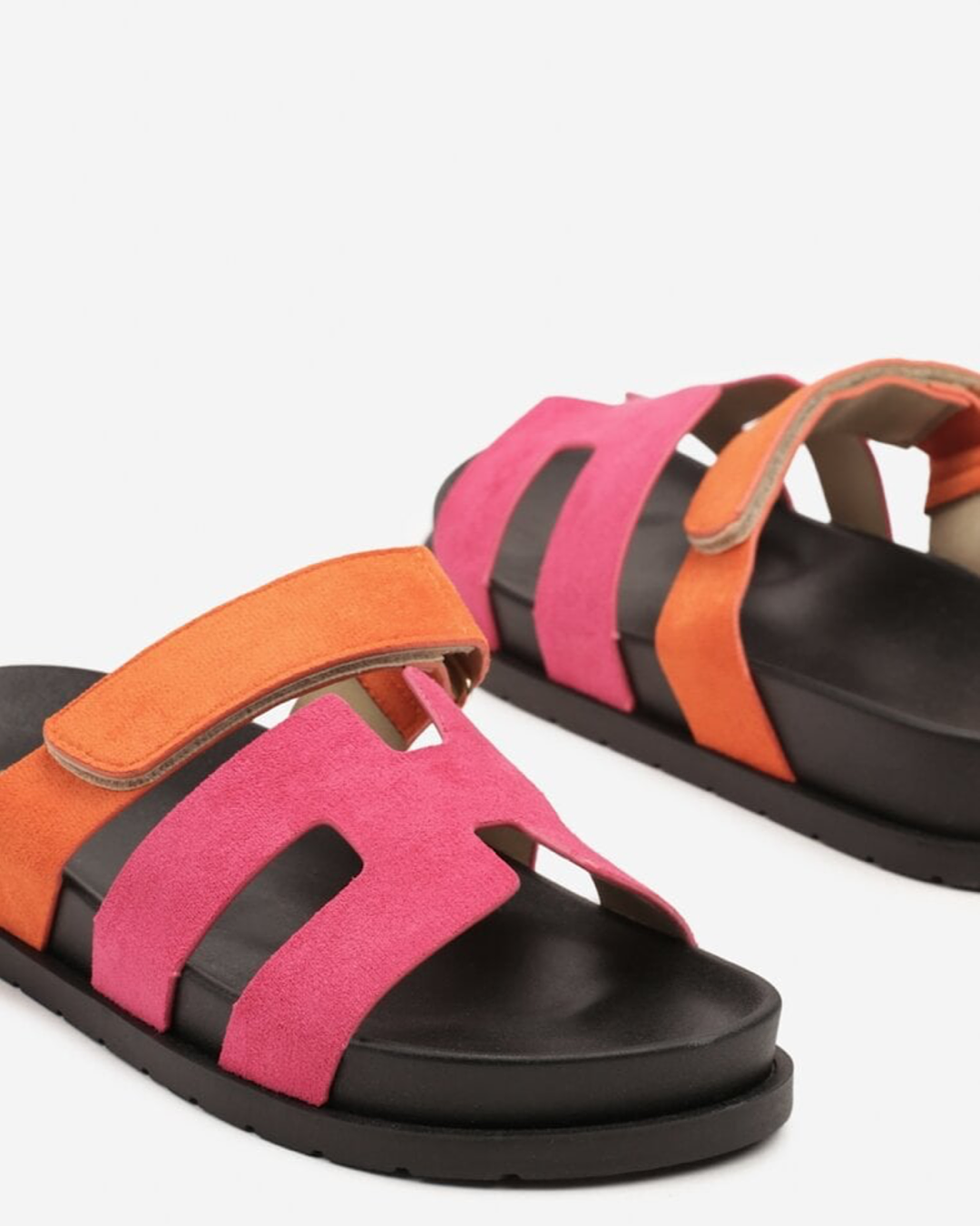 Fuchsia Orange Velcro Slider Sandals