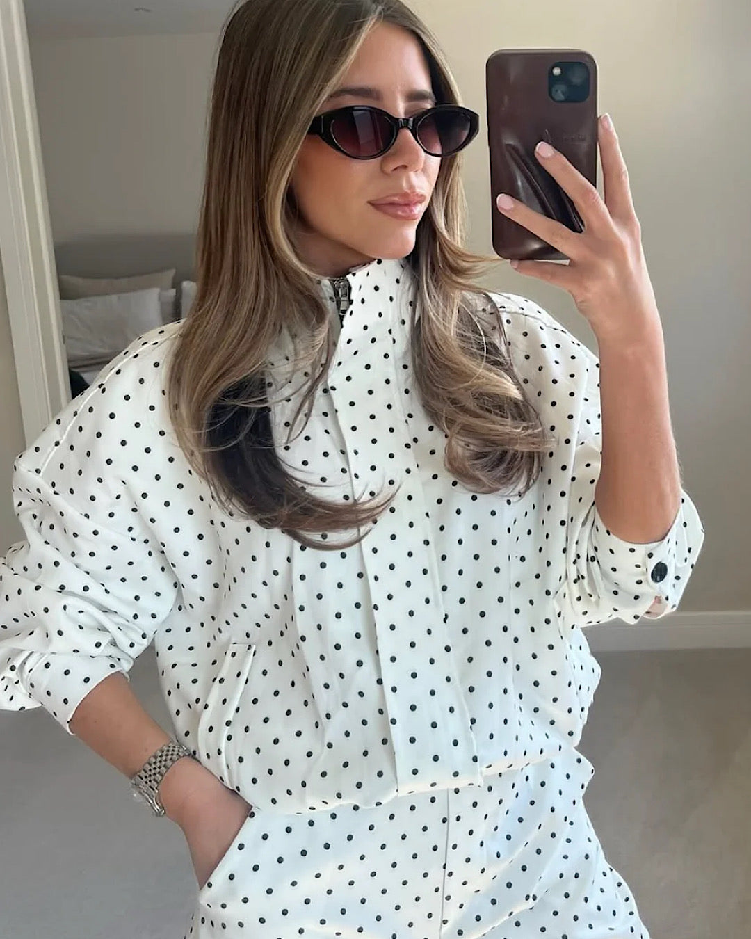 White High Neck Polka Jacket