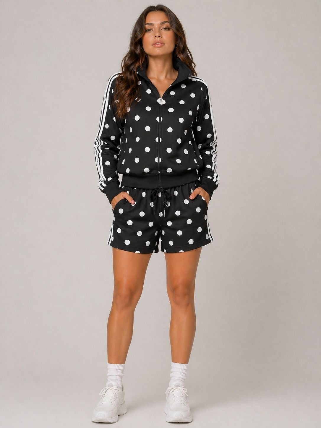 Black Polka Zip Jacket & Shorts