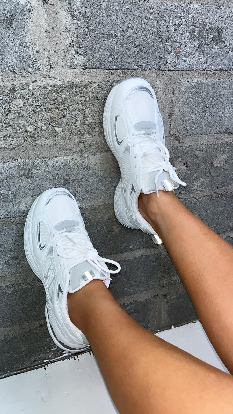 White Chunky Lace Up Trainers