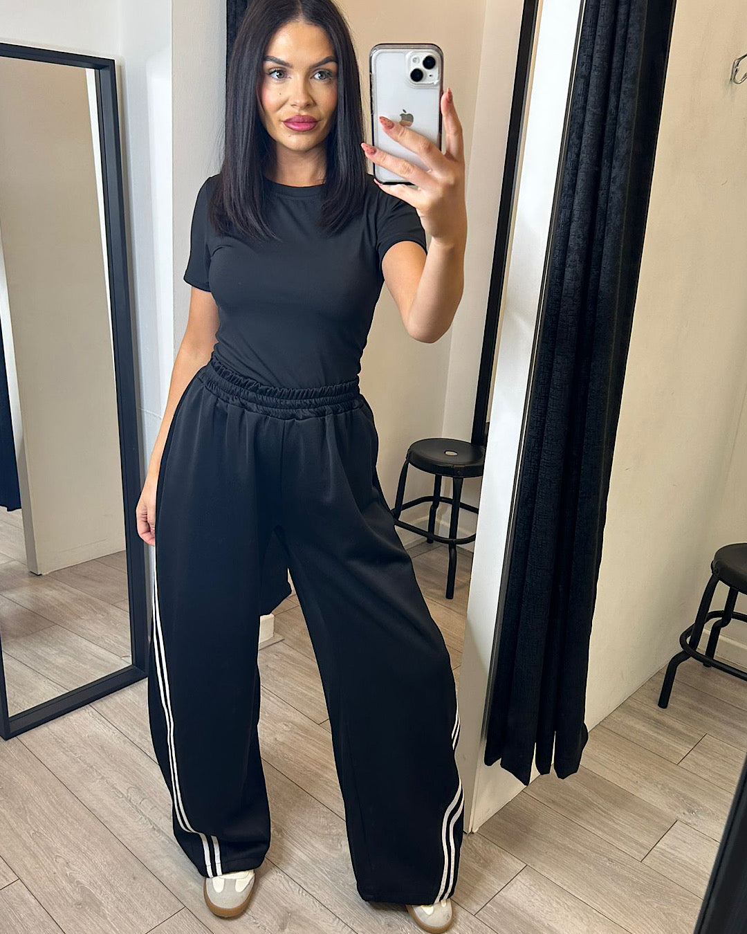 Black Baggy Joggers with Stripe