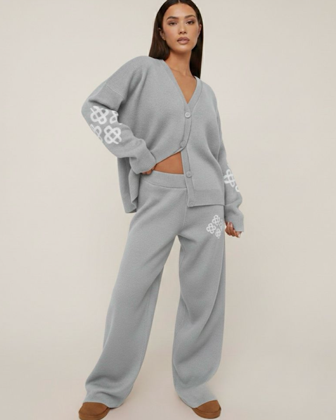 Grey Knit Cardigan and Trouser Suit