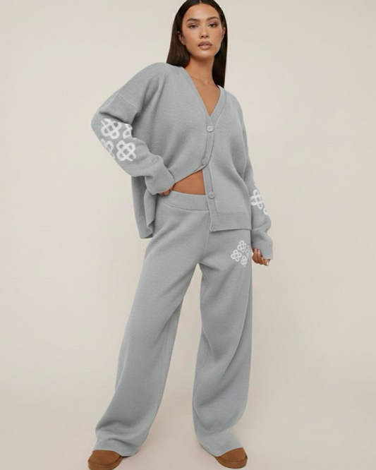 Grey Knit Cardigan and Trouser Suit