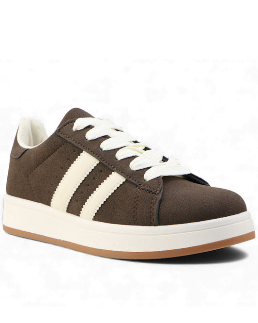 Brown Beige Double Stripe Trainers