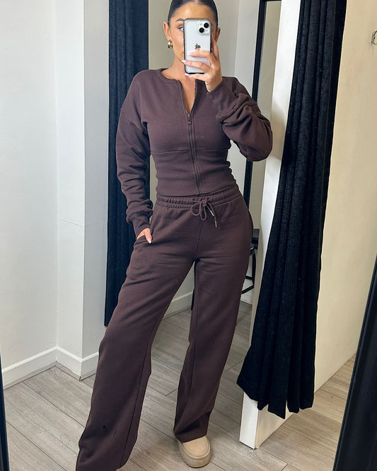 Chocolate Cinch Waist Jacket and Joggers Suit
