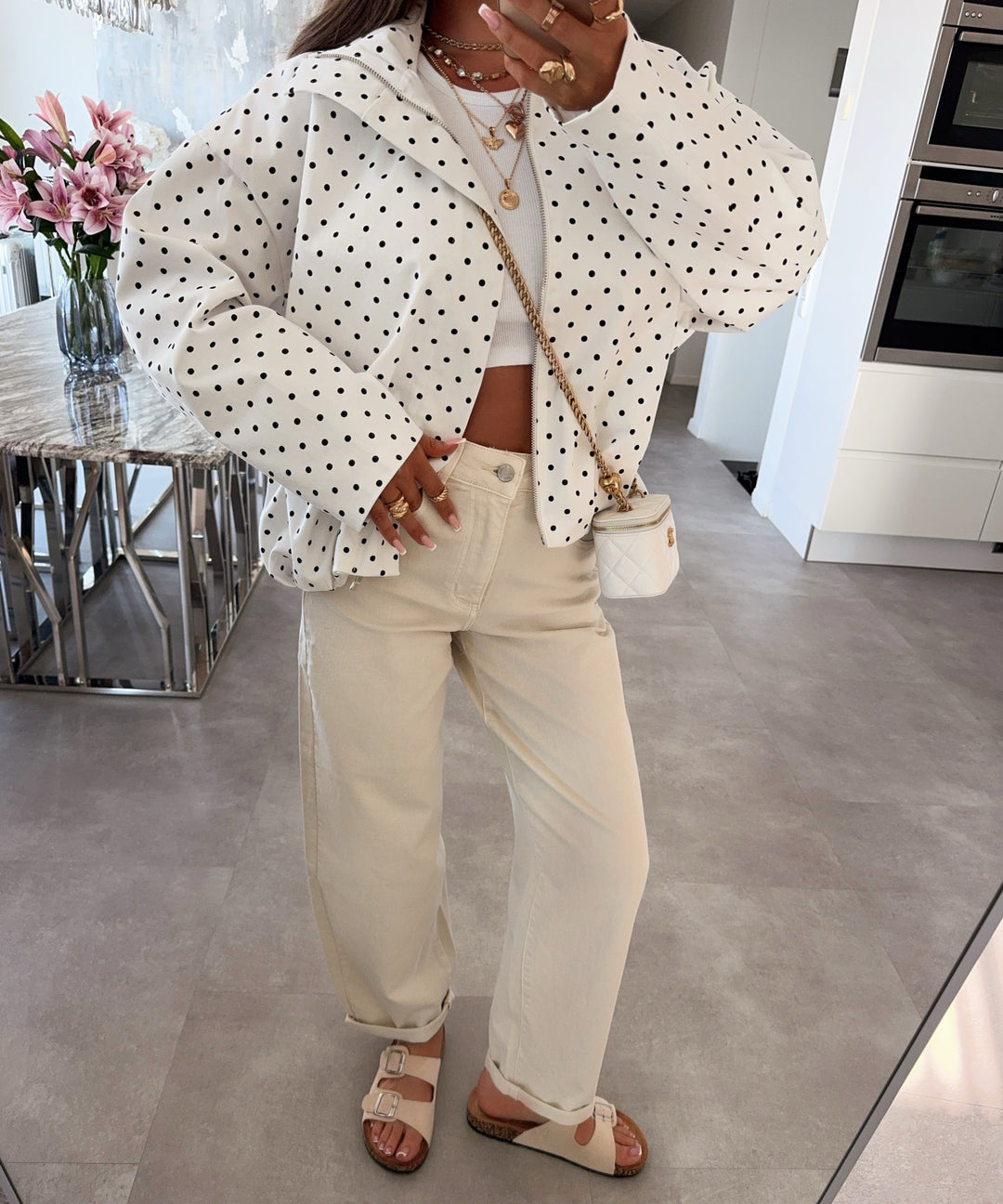 White High Neck Polka Jacket