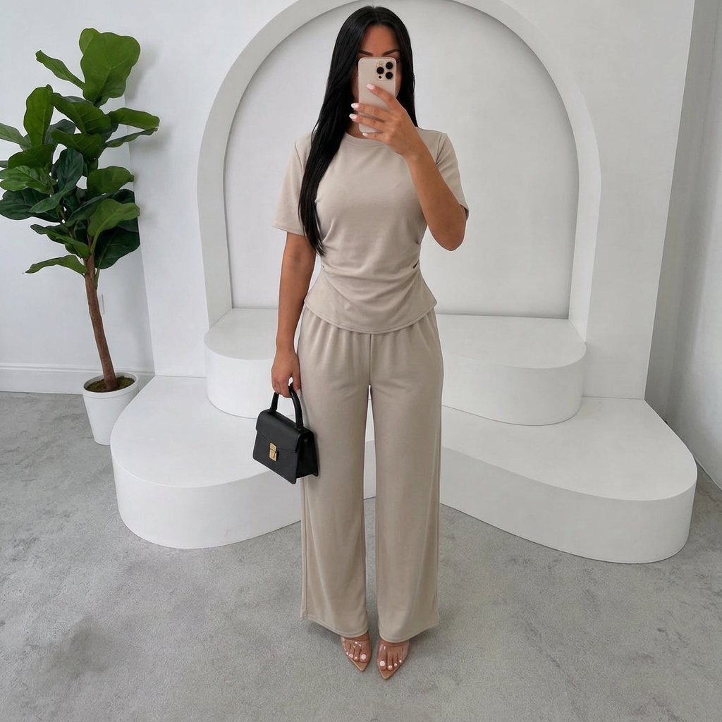 Beige Top and Trousers Co Ord Suit