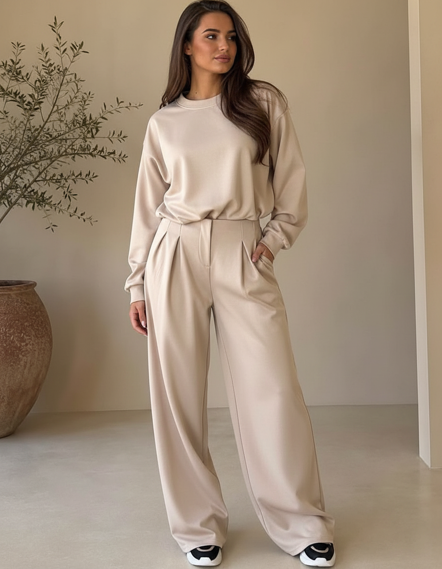 Beige Top & Trousers Suit