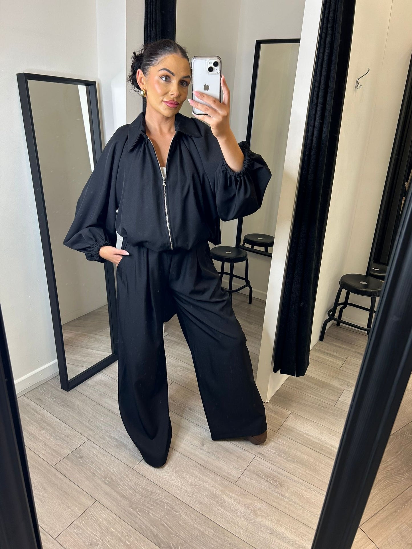 Black Drape Bomber Suit