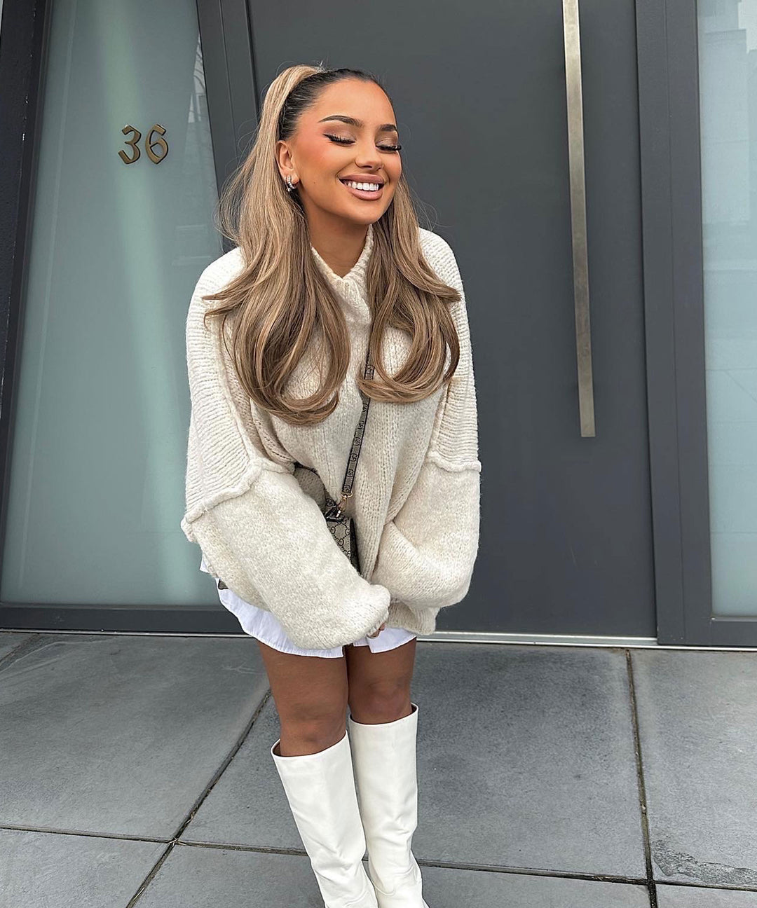 Beige Oversized Knit Dress