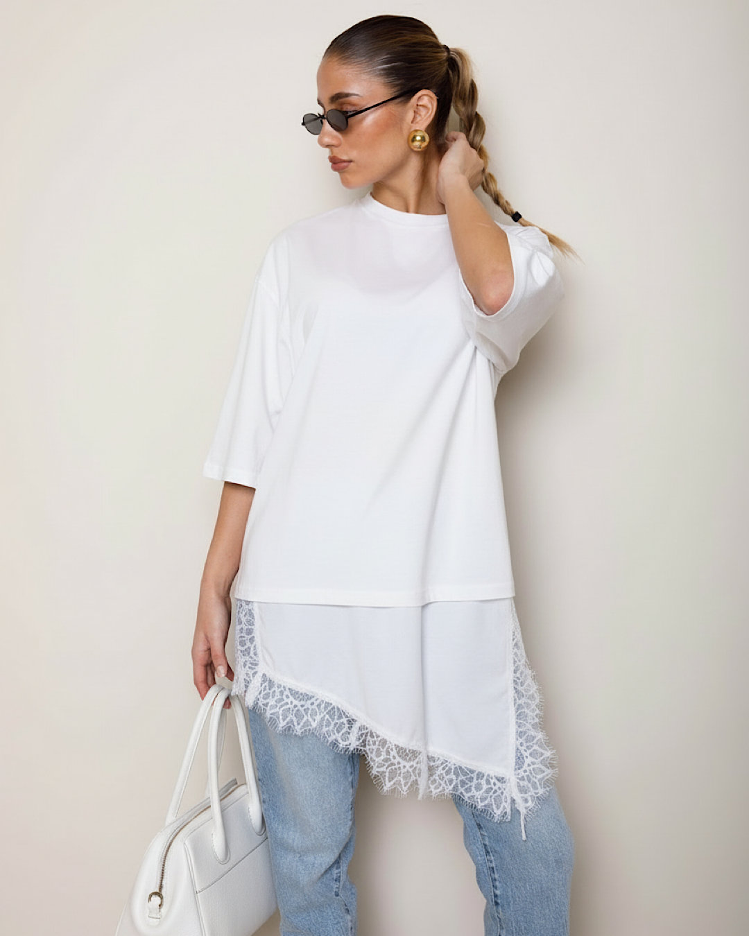 White Lace Hem Tee Dress