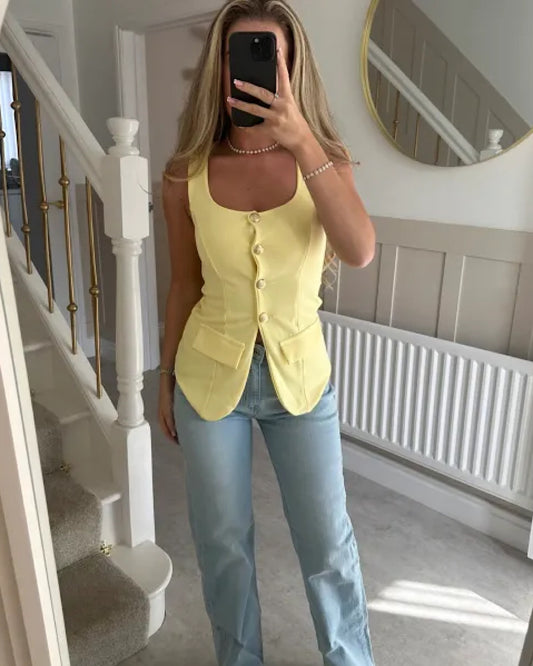 Lemon Waistcoat with Gold Buttons