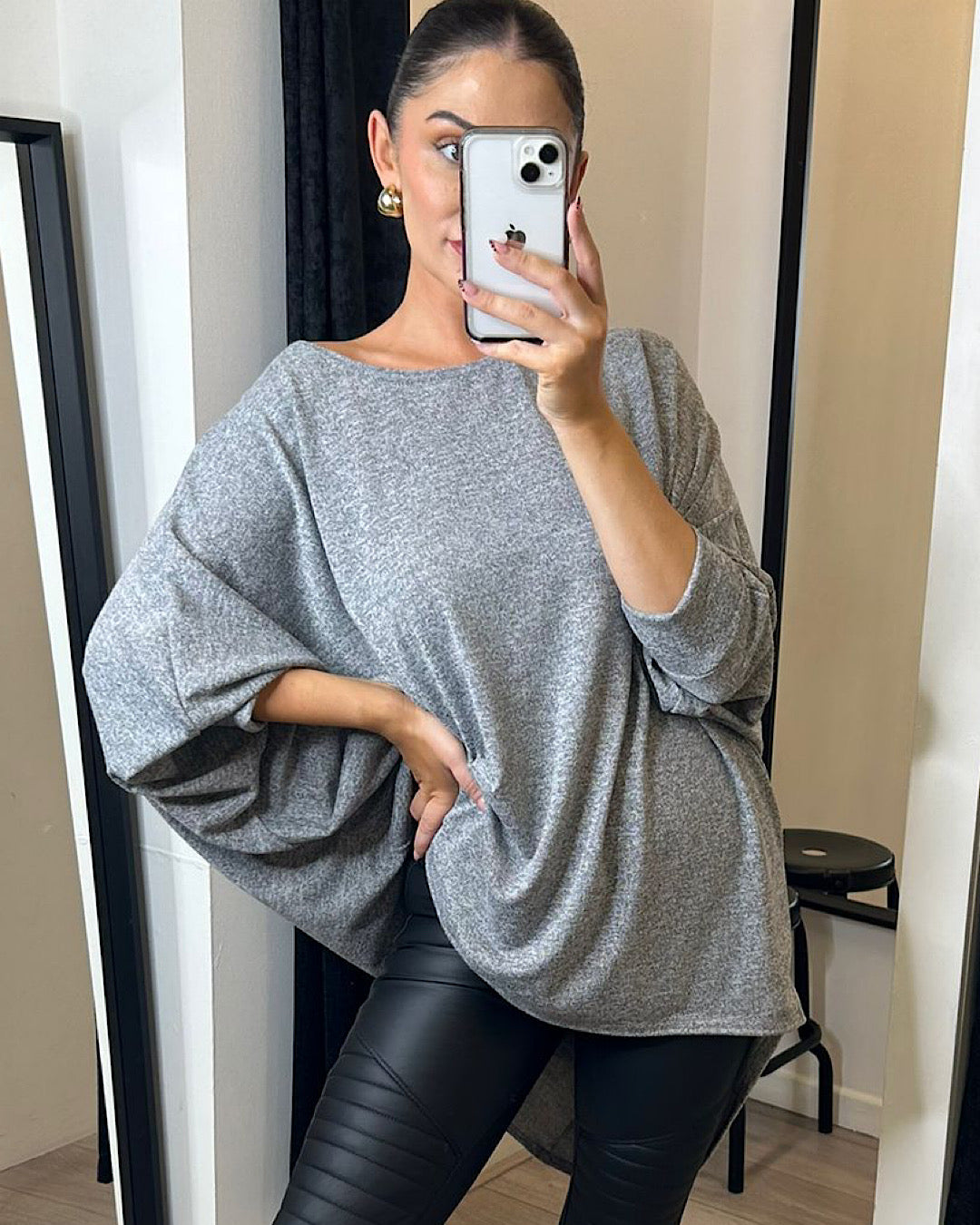 Grey Oversized Batwing Knit