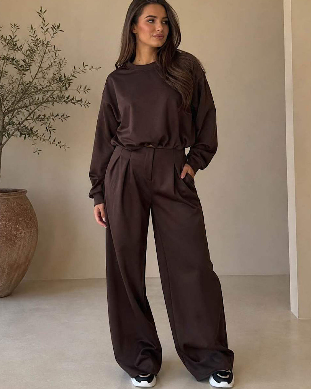 Brown Top & Trousers Suit