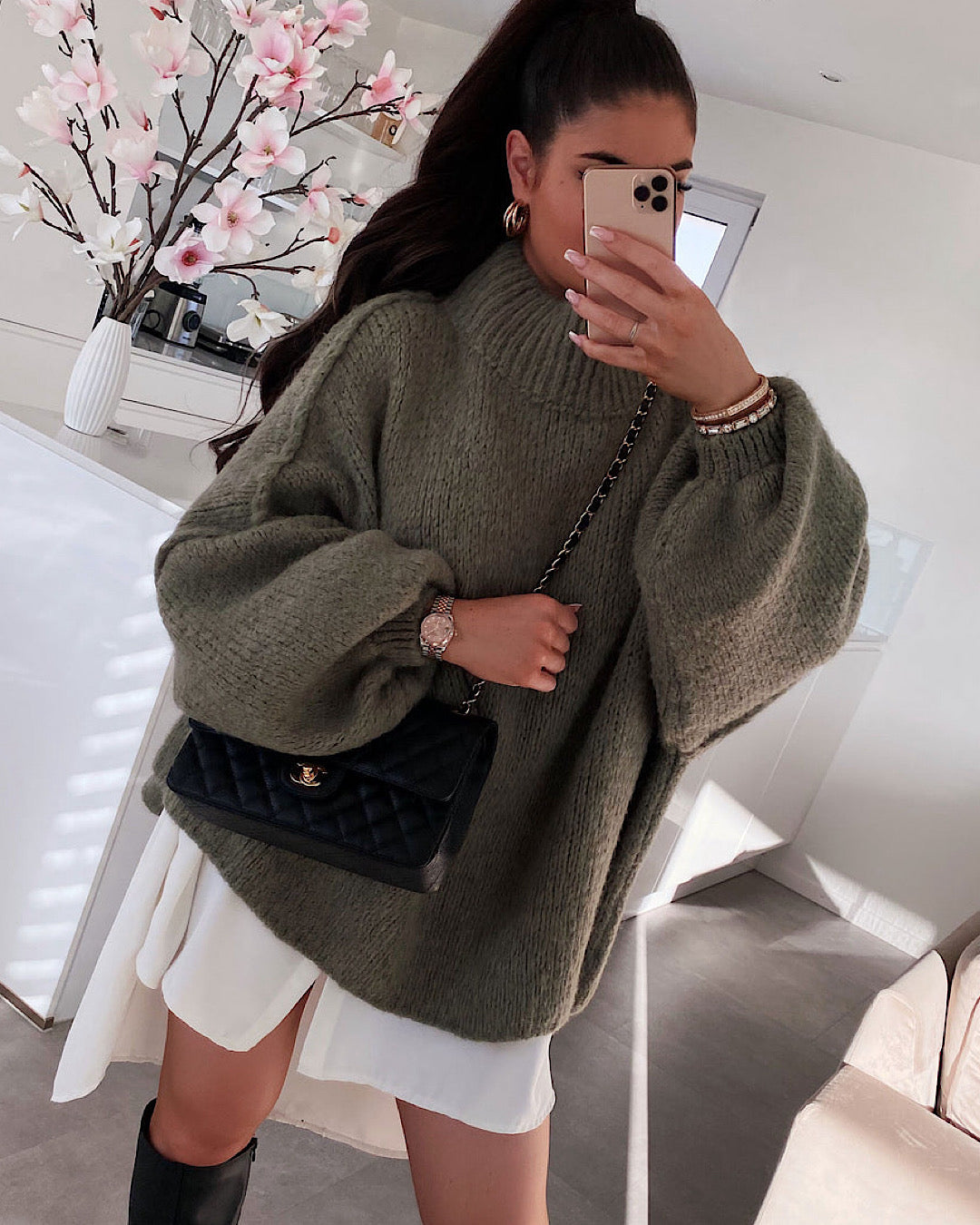 Khaki Oversized Knit Dress