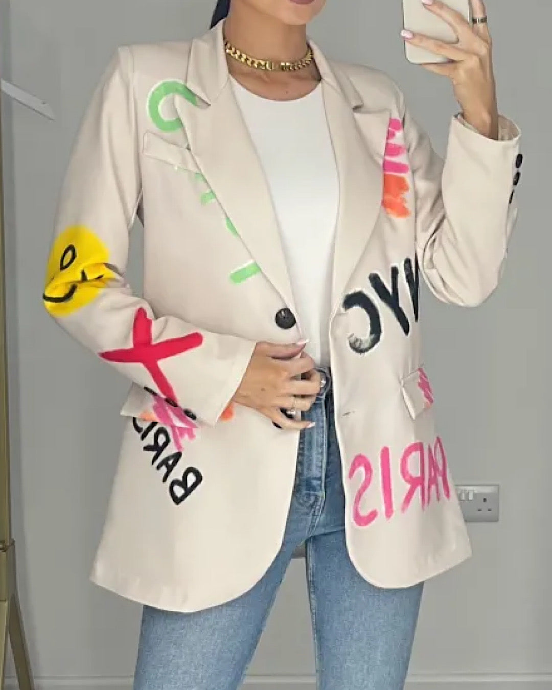 Beige Graffiti Blazer