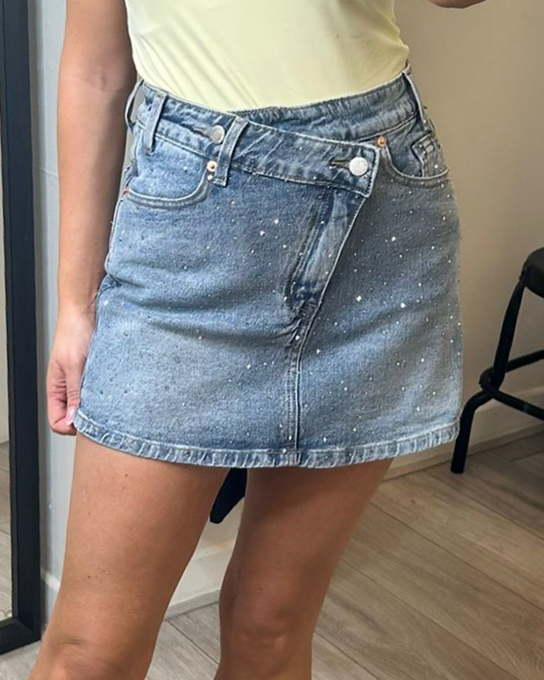 Diamond Embellished Denim Skort