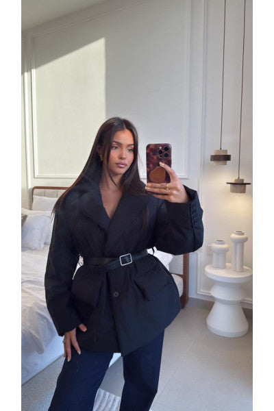 Black Belted Puffer Coat