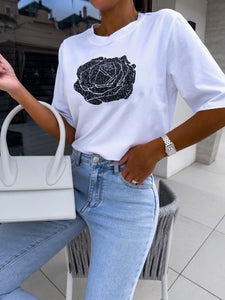Rose Embroidered White Top