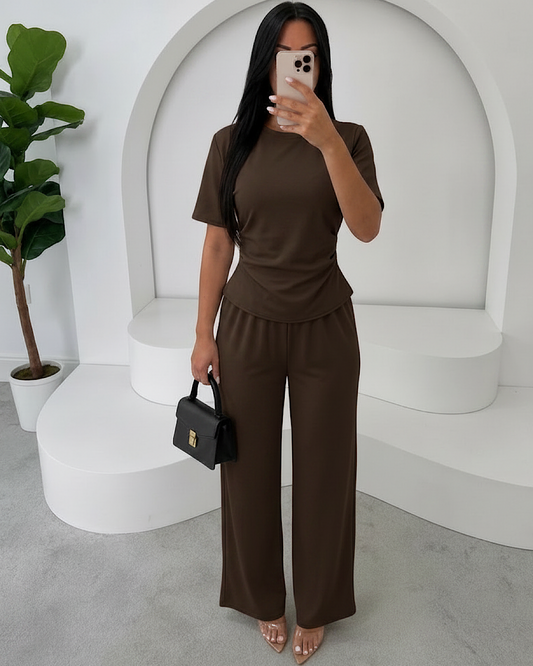Chocolate Top and Trousers Co Ord Suit