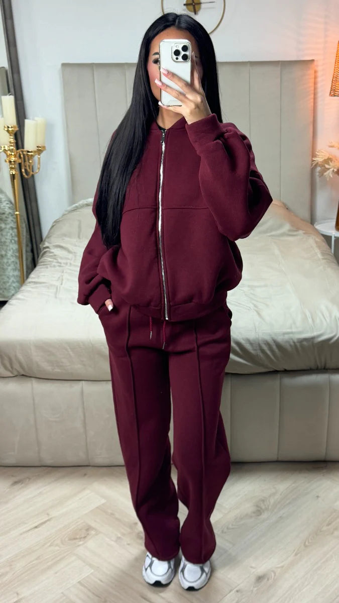 Burgundy Bomber Jacket and Joggers Suit