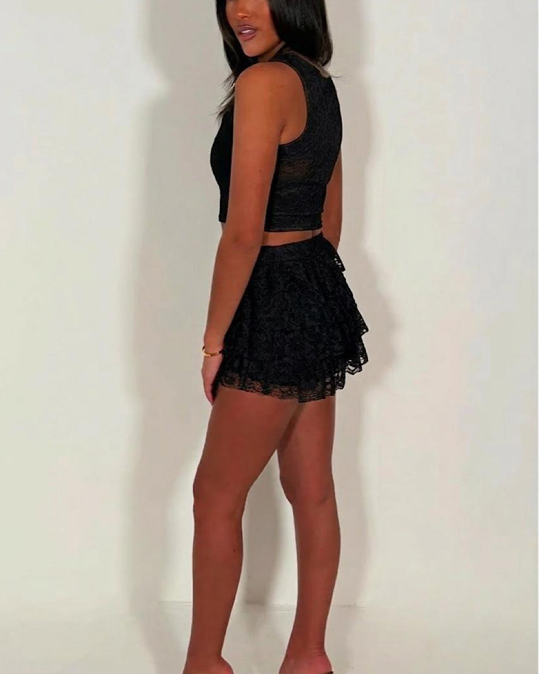 Black Lace Top and Skort Set