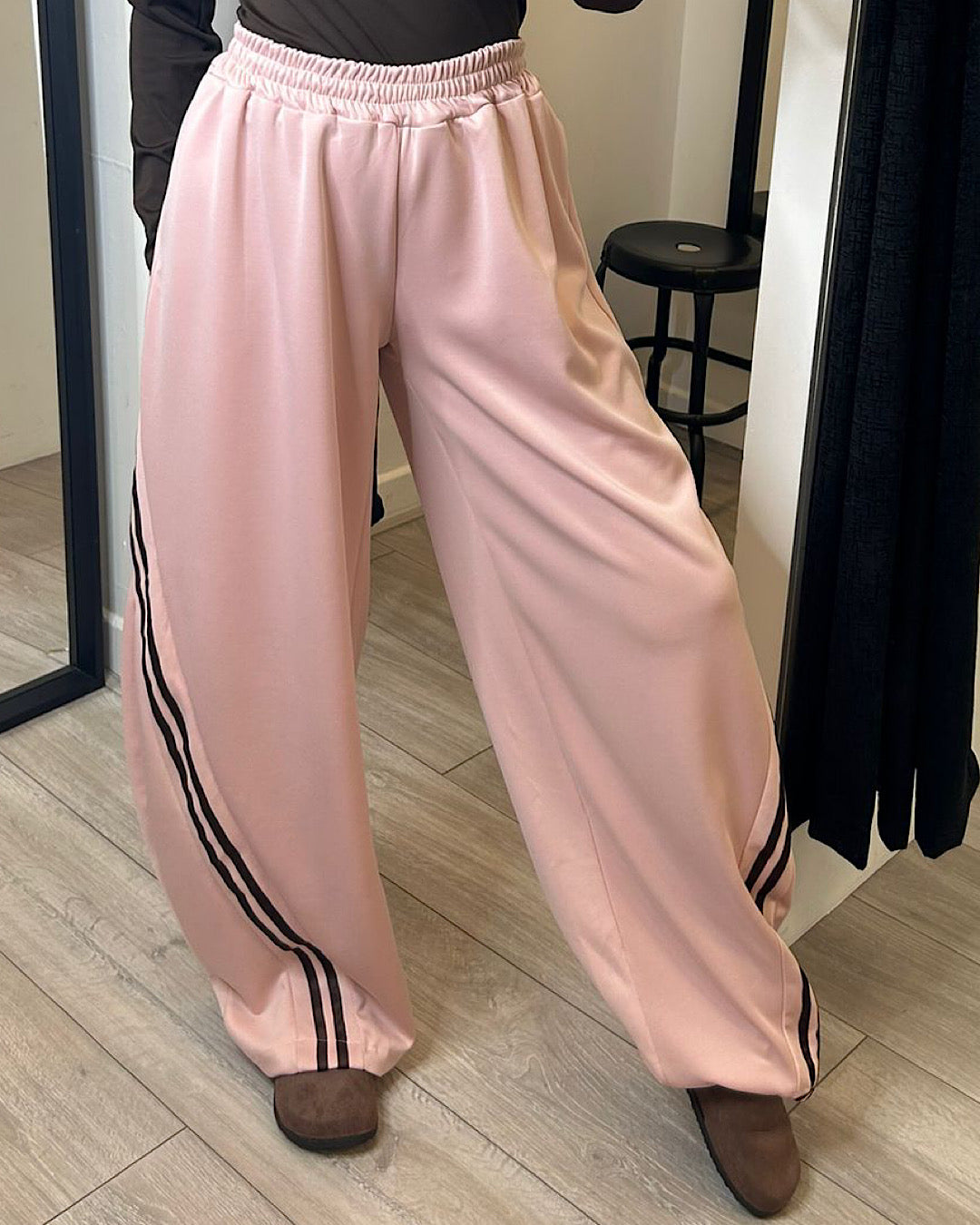 Pink Baggy Joggers with Stripe