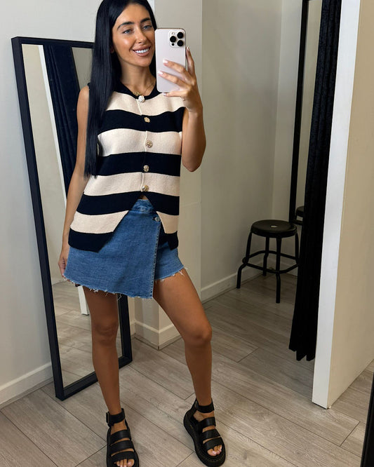 Black and Beige Knit Vest Top