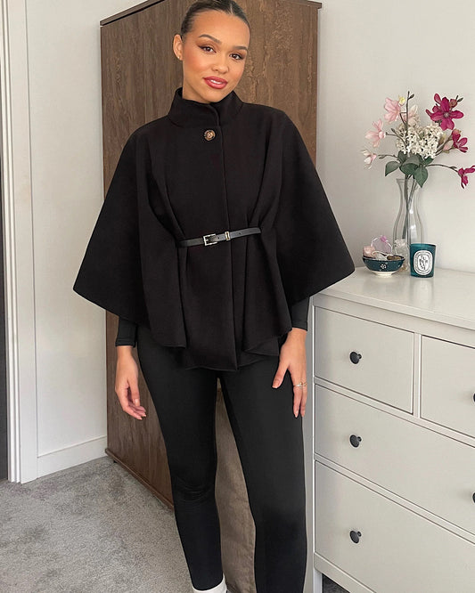 Black Belted Cape Poncho