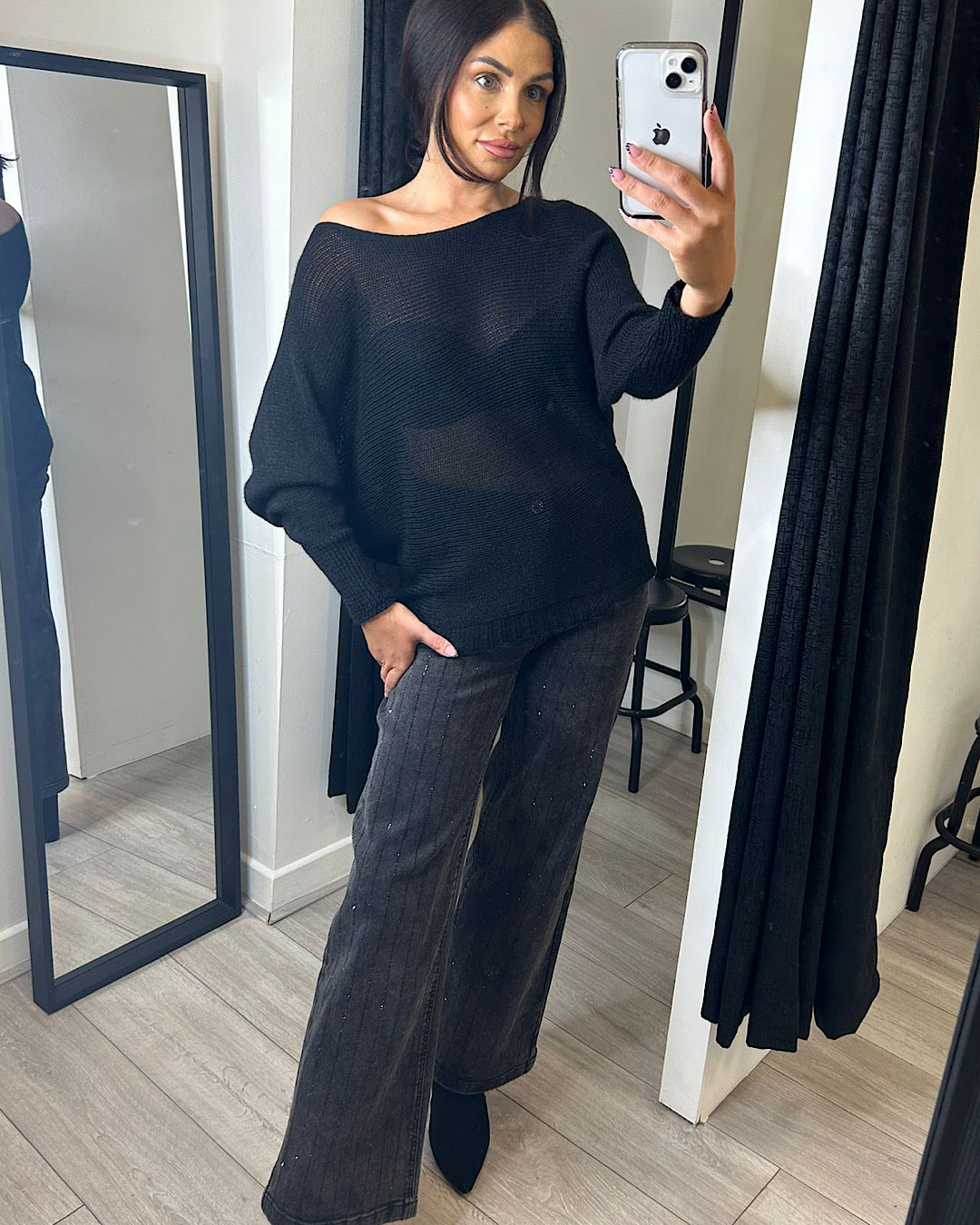 Black Batwing Fine Knit Top