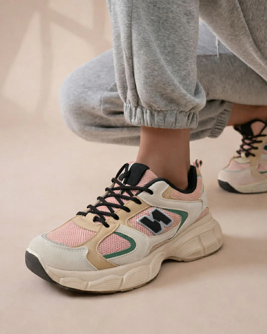 Beige Pink Chunky Lace Up Trainers