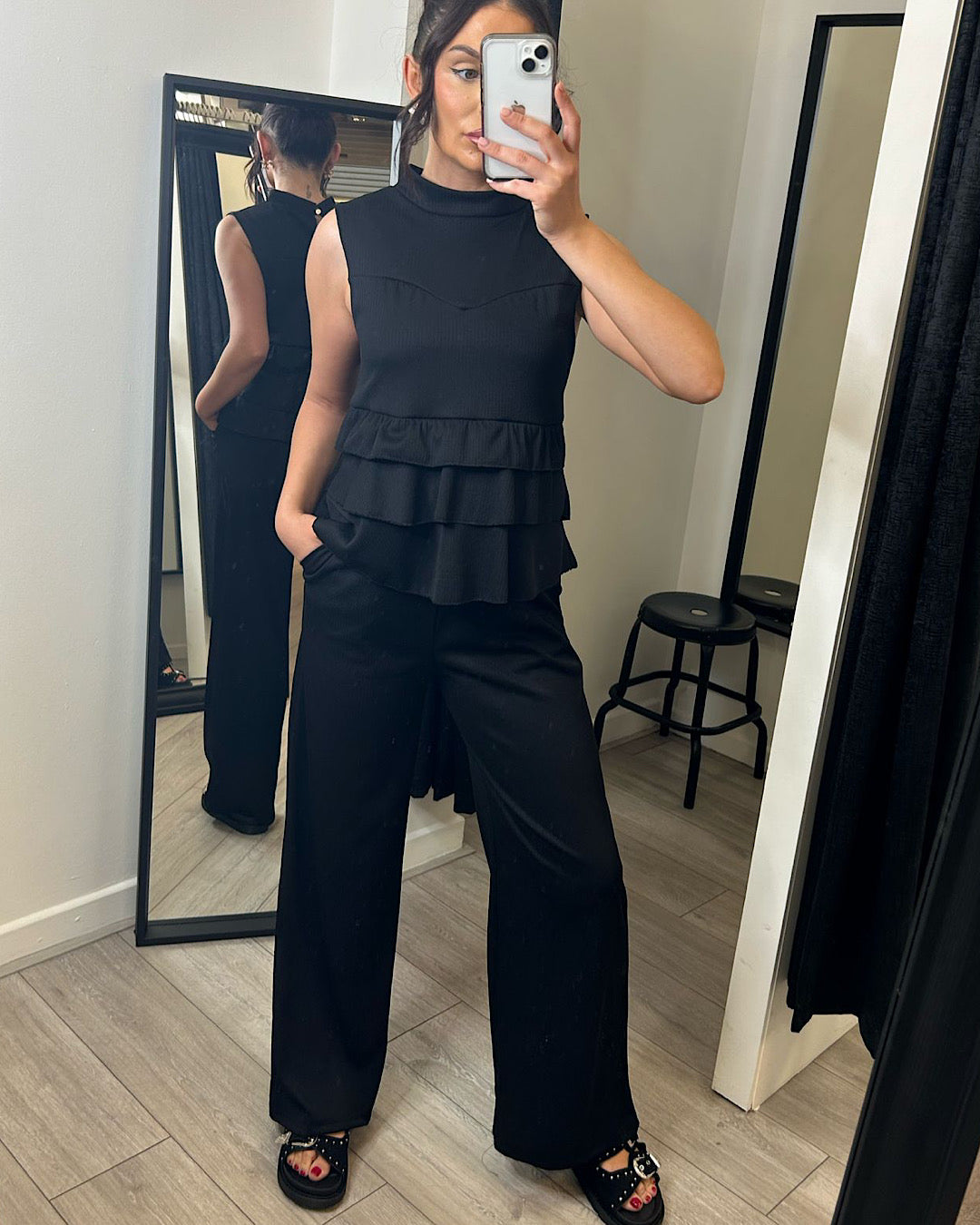 Black Frill Hem Suit