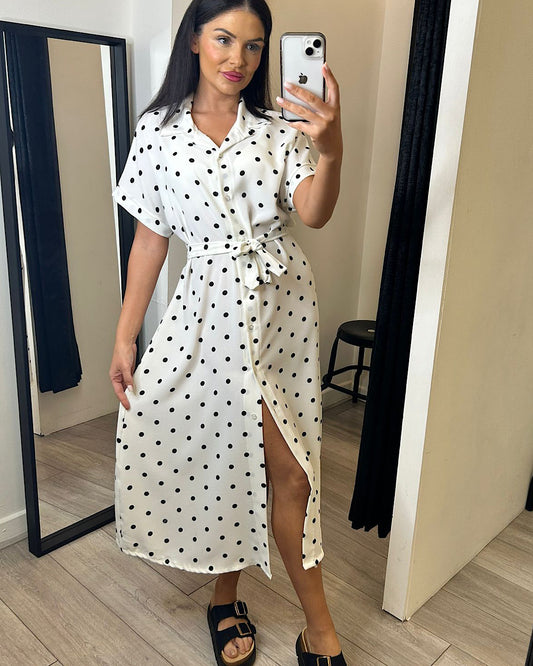 White Polka Dot Shirt Dress