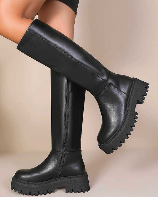 Black Below the Knee Chunky Platform Boots