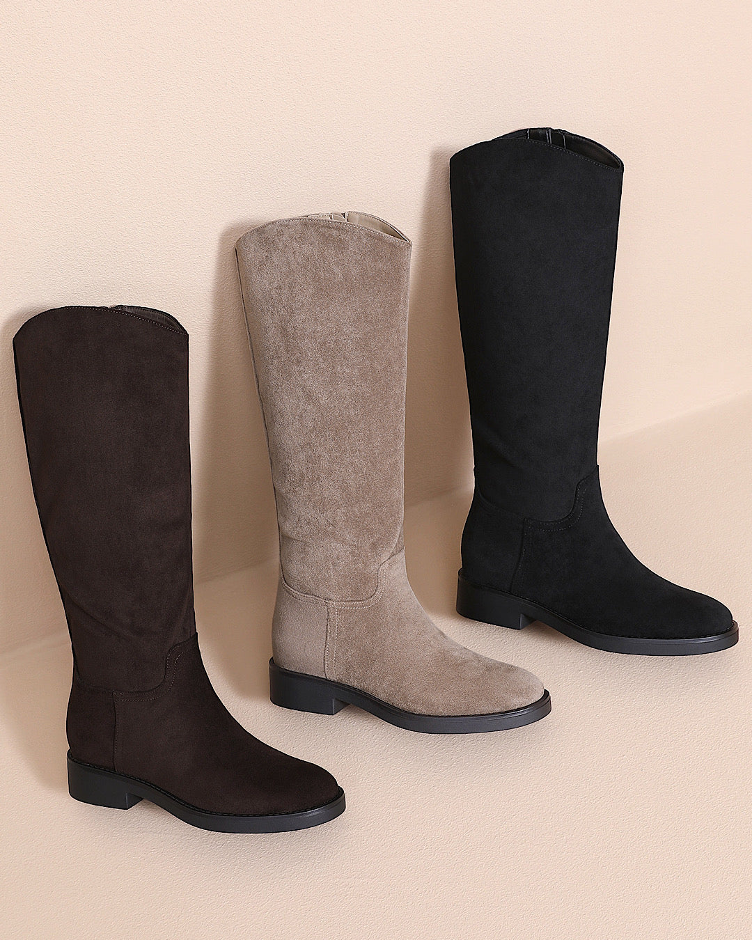Brown Faux Suede Knee Boots