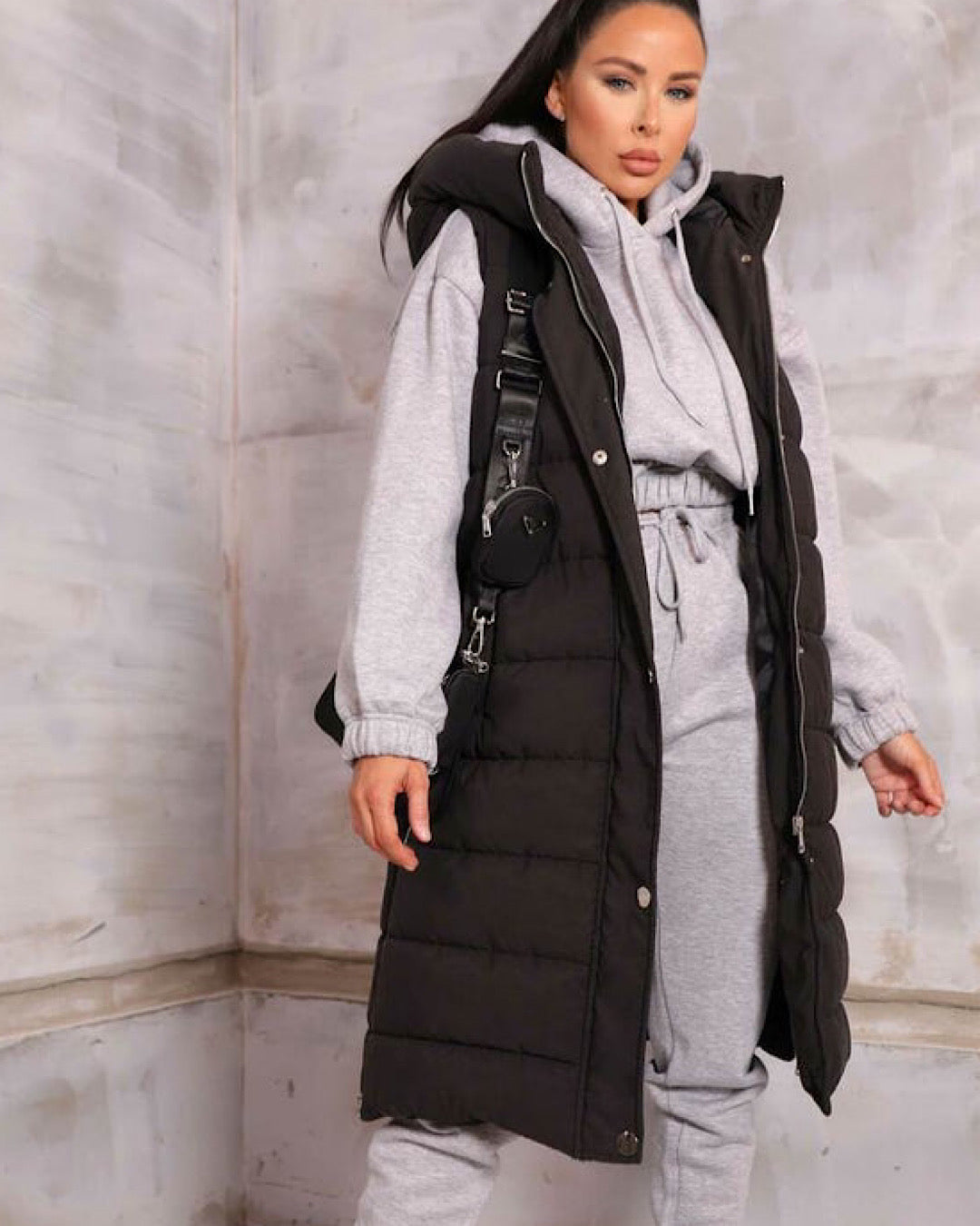 Black Longline Puffer Gilet