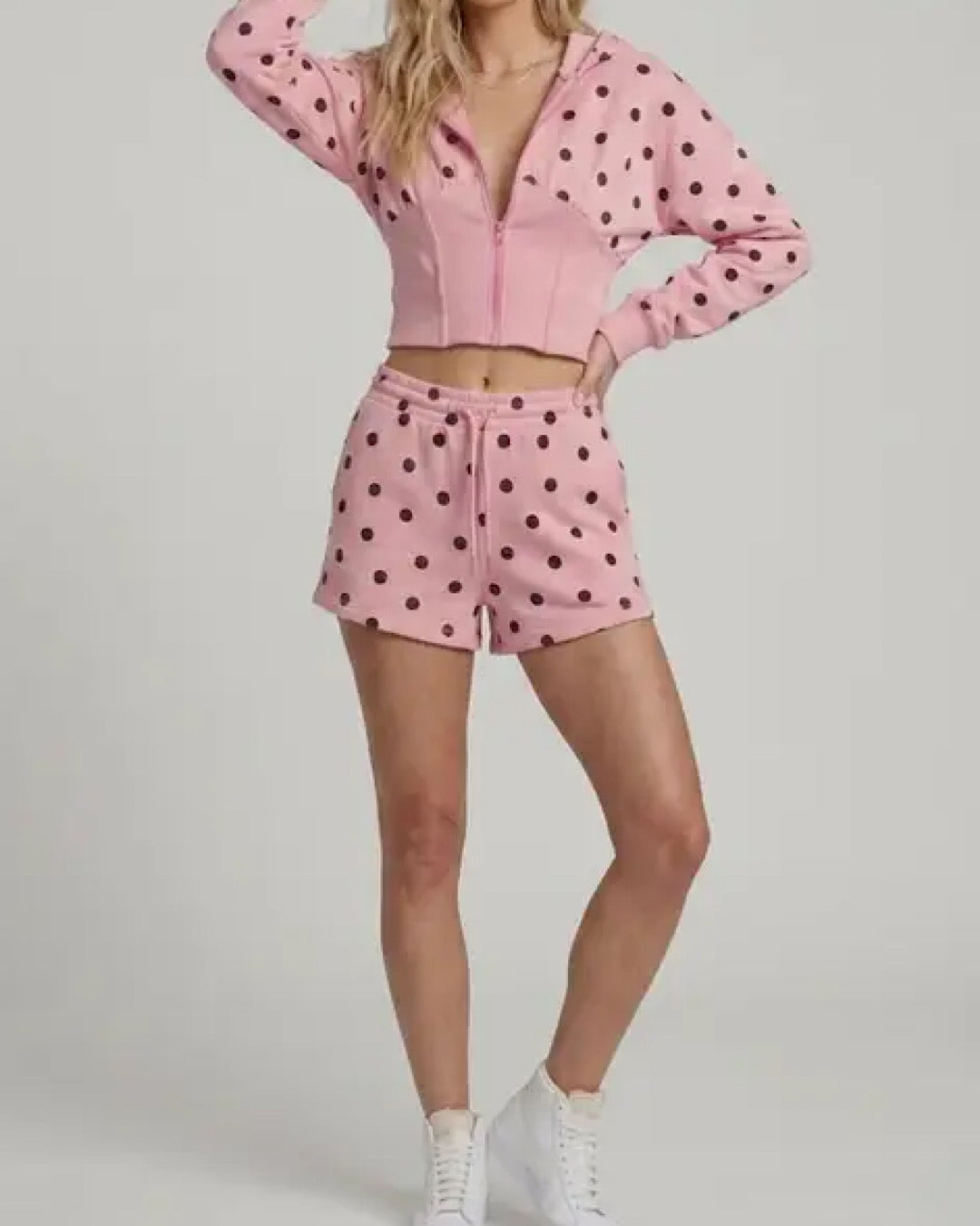 Pink Polka Hooded Jacket & Shorts Set