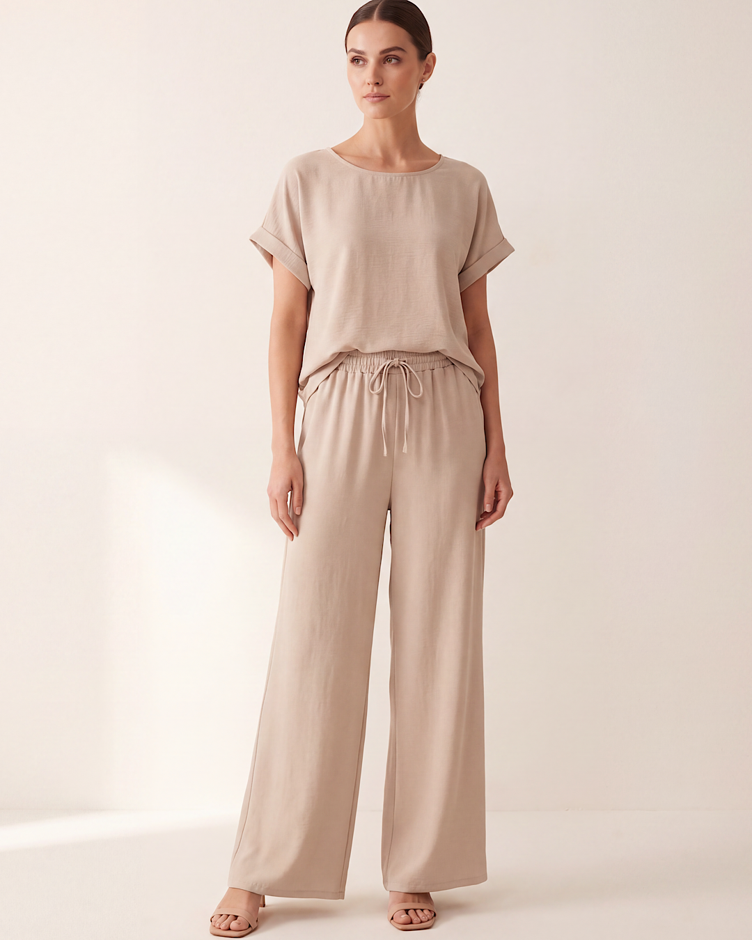 Beige Top and Trousers Co Ord Suit