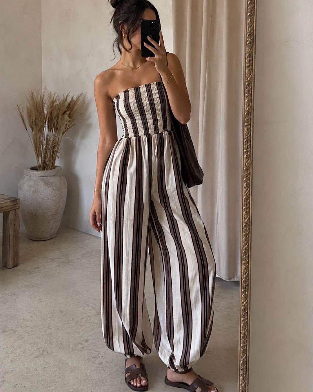 Chocolate & White Stripe Jumpsuit