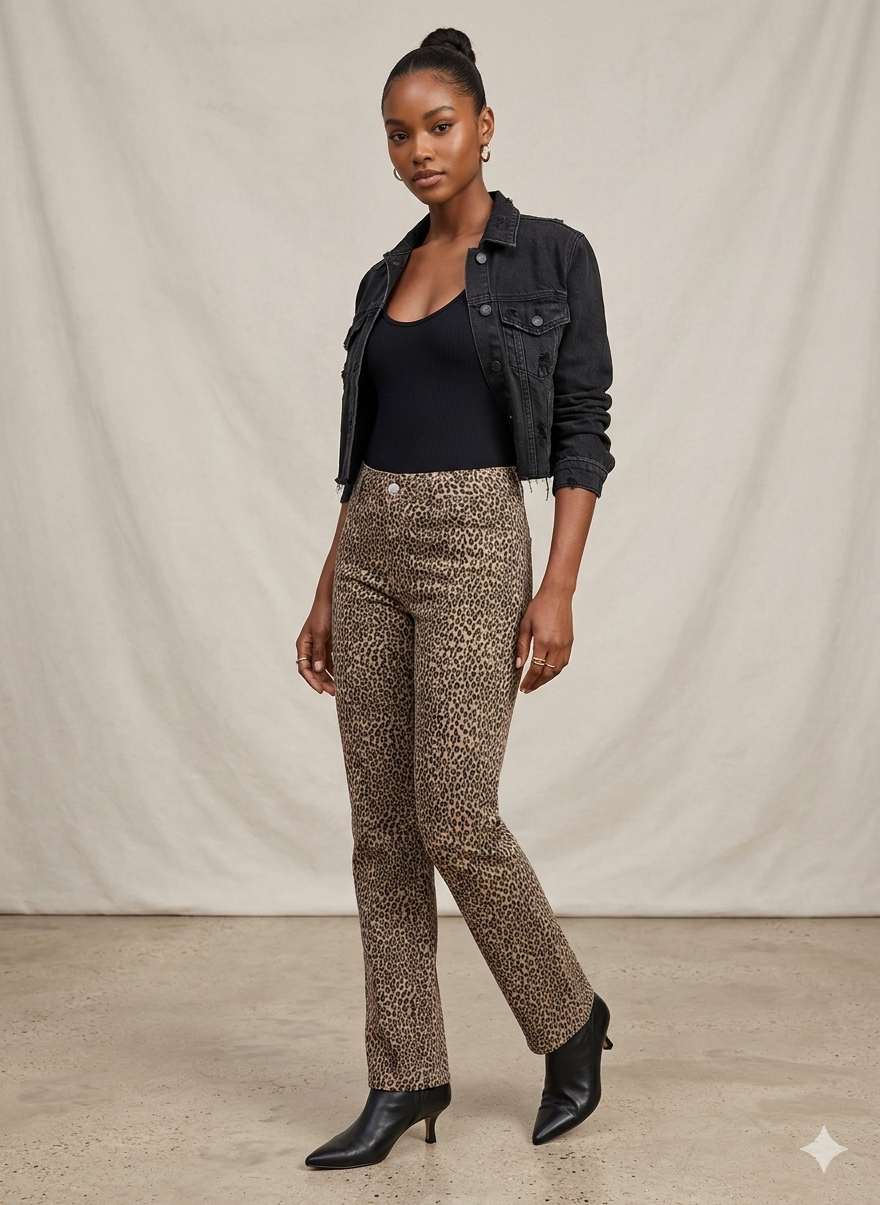 Wide Leg Leopard Jeans