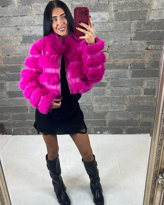 Pink Layered Faux Fur Coat