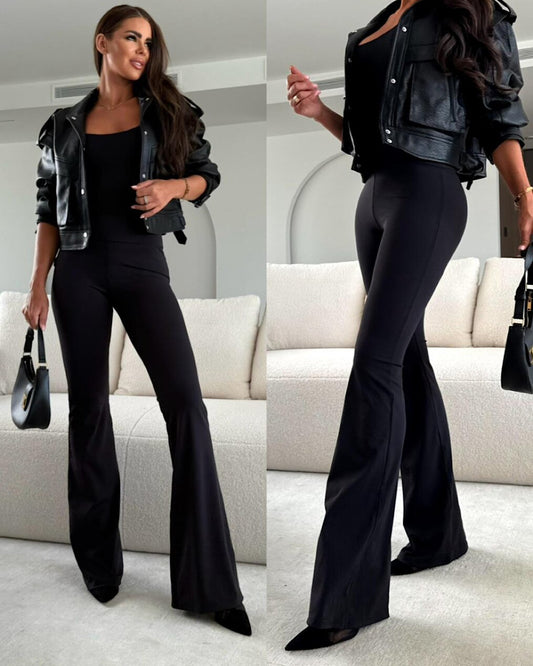 Black Stretch Flare Trousers