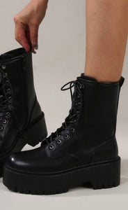 Black Chunky Lace Up Boots