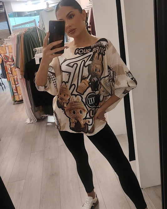 Printed Fine Knit Top