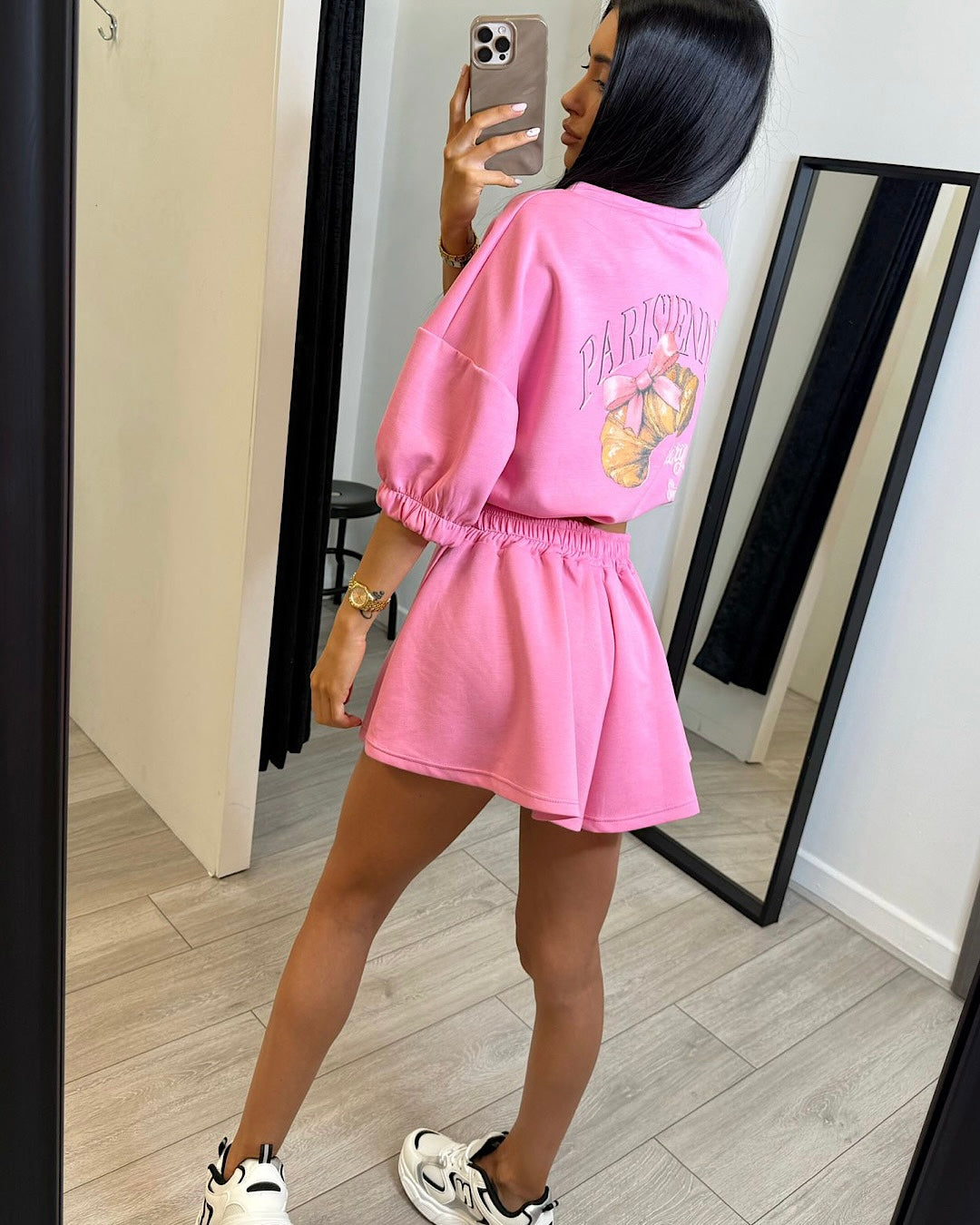 Pink Croissant 🥐 Print Sweat and Shorts Set