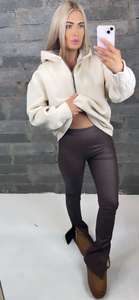 Chocolate Faux Leather Flare Trousers