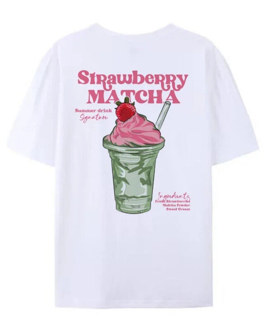 White Strawberry Matcha Oversized Tee