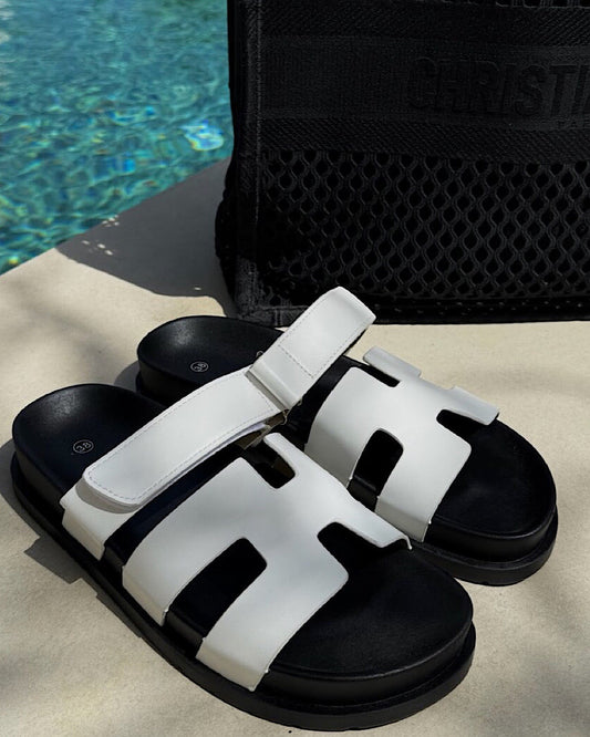 H Shaped Velcro Strap Flat White Slider